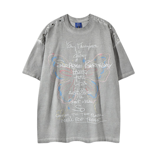 Colorful Butterfly Rivet Short Sleeve T-Shirt for Men