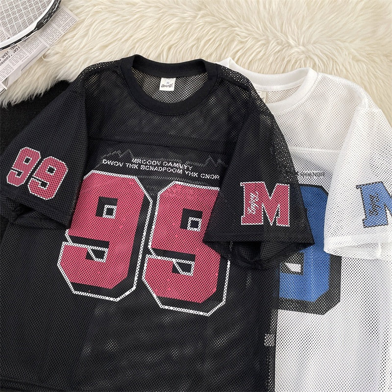 Harajuku Style Mesh Round Neck Sports Jersey - Breathable