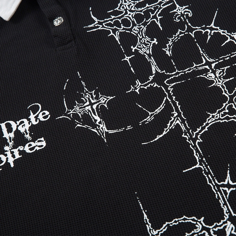 Dark Gothic Thorns Print Polo Shirt - Harajuku Style