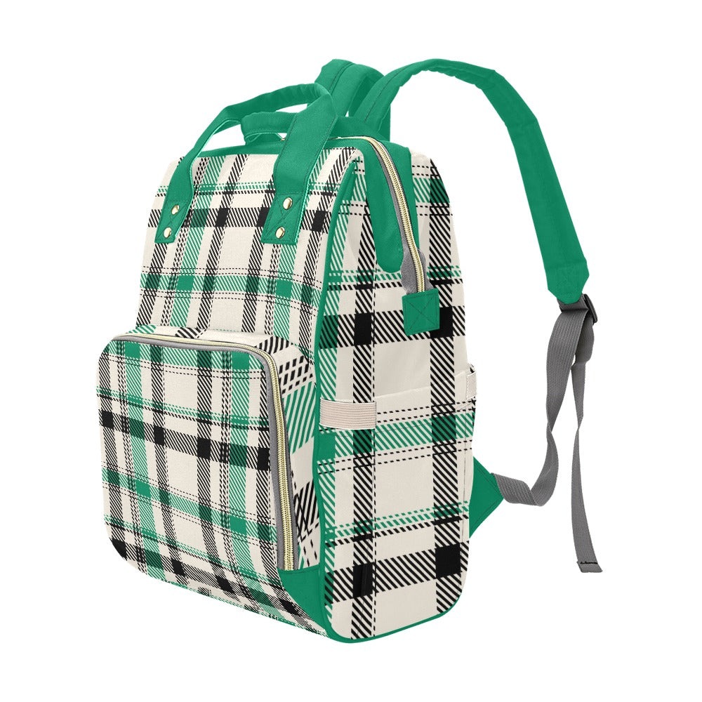 White Green Black Plaid Multi-Function Backpack