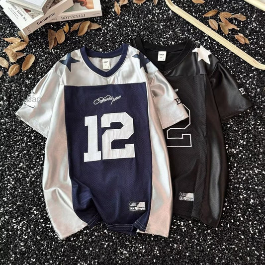 Retro V-neck Breathable Sports T-Shirt