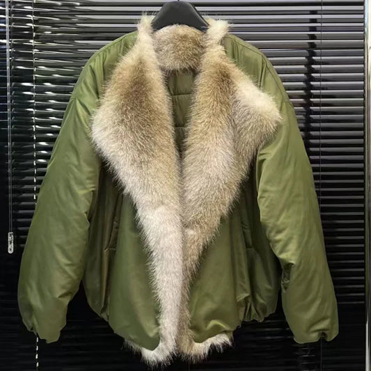 Harajuku Style Thickened Cotton-padded Coat with Fur Collar