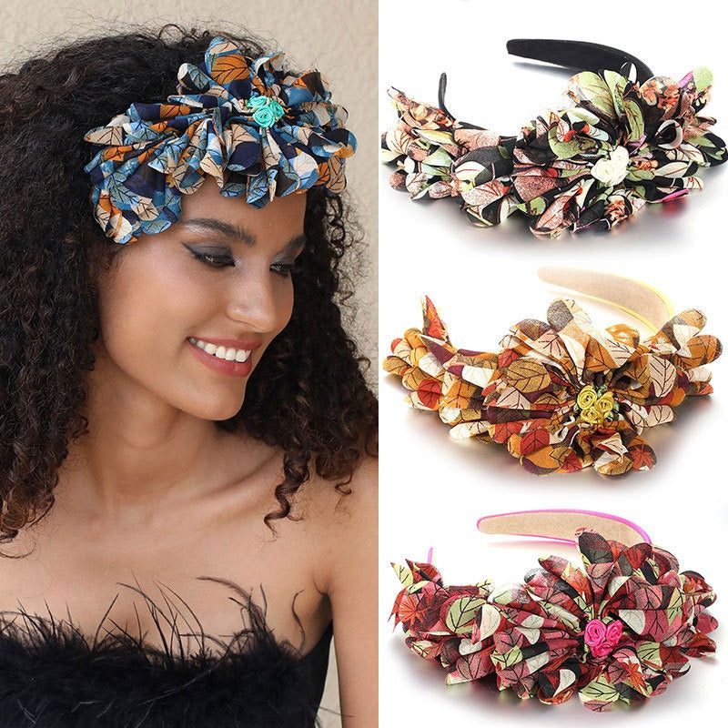 Fashionable Leaf Pattern Fabric Oversized Flower Headband