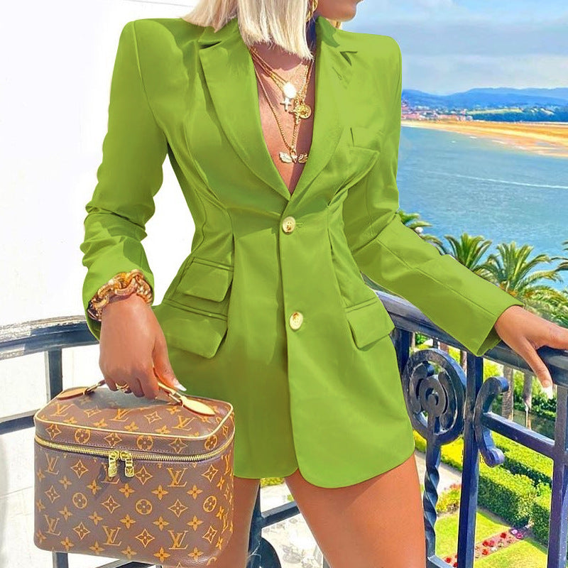Playful Candy Color Long Sleeved Slim Suit Jacket