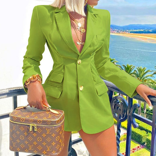 Playful Candy Color Long Sleeved Slim Suit Jacket