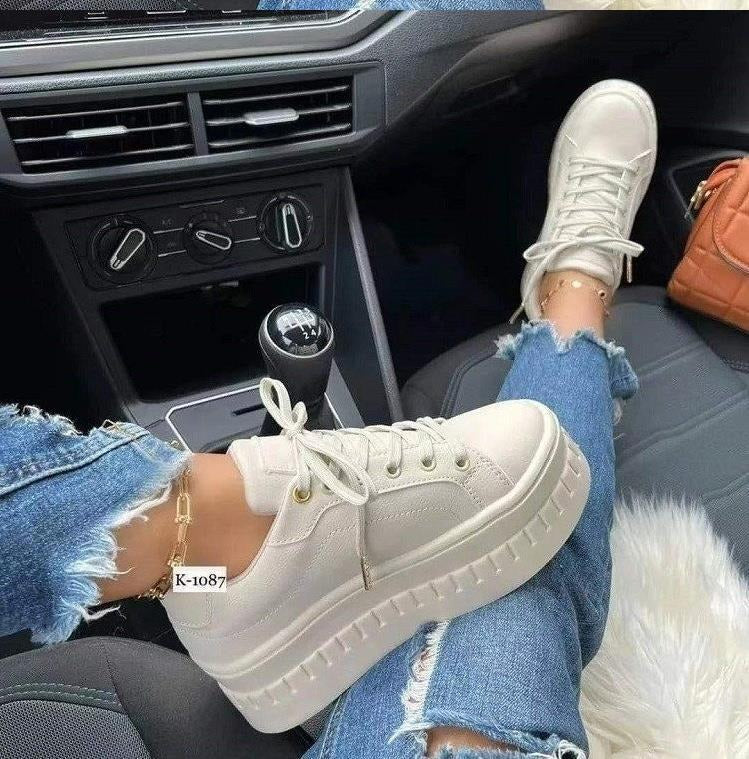 Women's Thick Soled Lace Up Casual Shoes