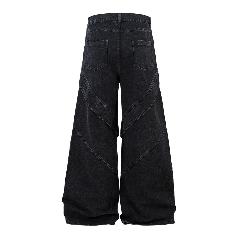 Punk Washed Denim Wide Leg Pants - Harajuku Style