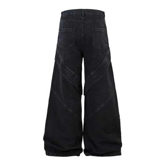 Punk Washed Denim Wide Leg Pants - Harajuku Style