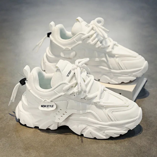 Harajuku Style Men's White Sneakers - Lightweight Casual Lace-up Shoes