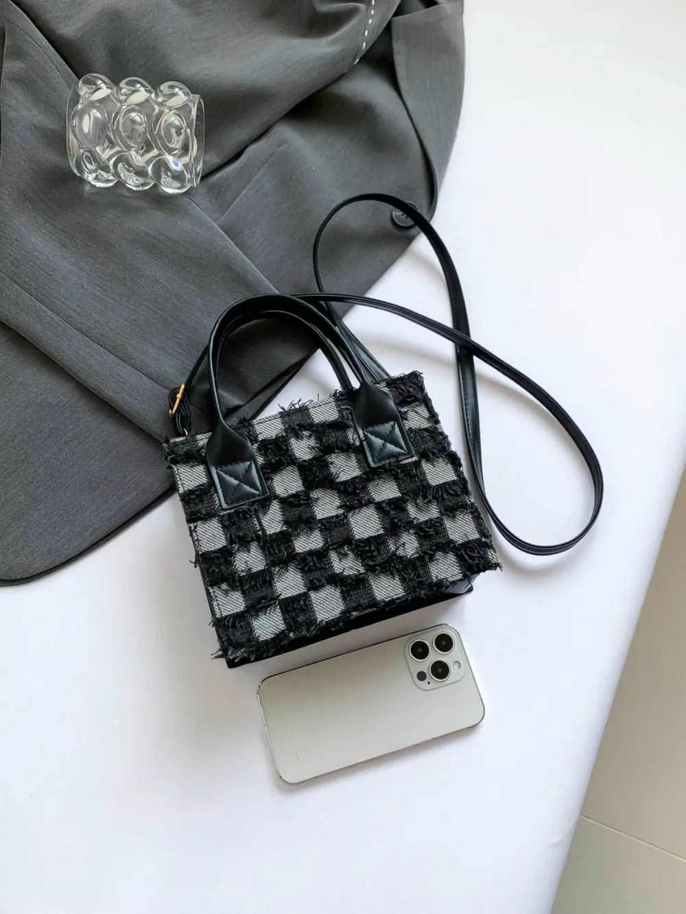 Raw Edge Plaid Shoulder Bag - Harajuku Style