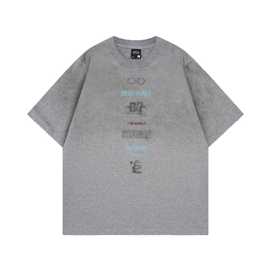Harajuku-Inspired Half-Spray Letter Print Tee for Men