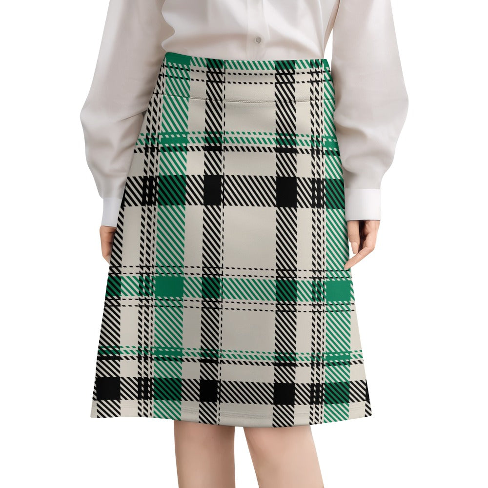 Green Plaid School Girl Zipper Skirt