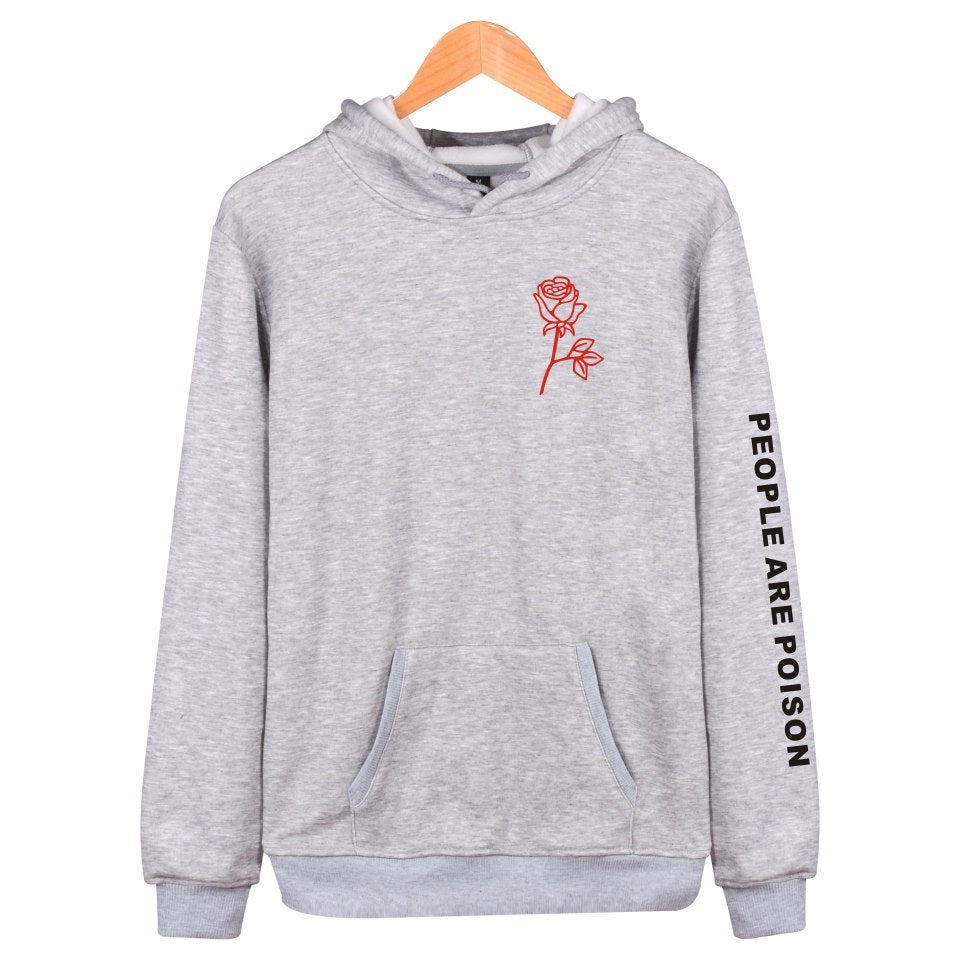 Playful Poison Rose Print Hoodie - Unisex Harajuku Style