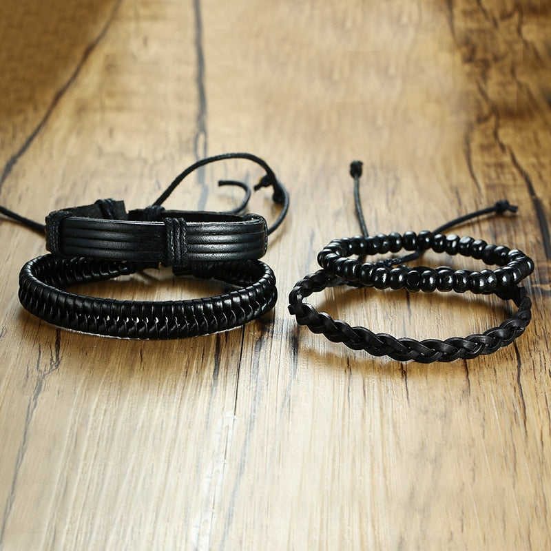 4pcs Adjustable Black Bracelets Set - Harajuku Style Jewelry