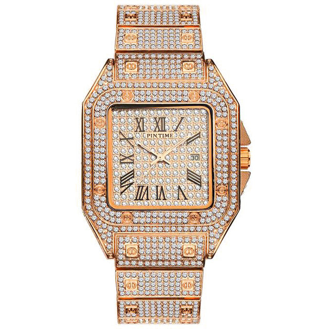 Luxury Square Diamond Quartz Watch for Men