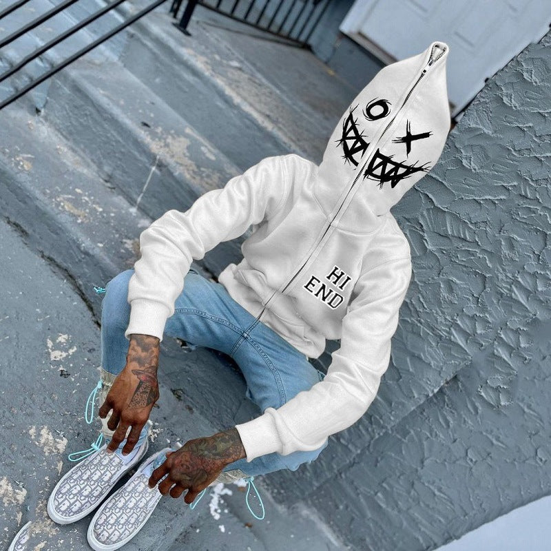 Men's Harajuku Style Zip Up Letter Graphic Hoodie