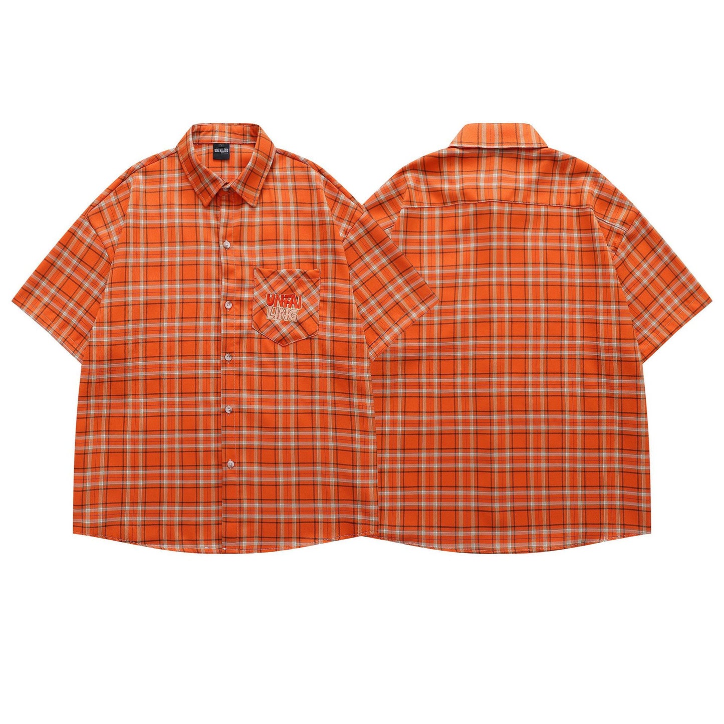 Retro Letter Embroidery Plaid Loose Casual Shirt
