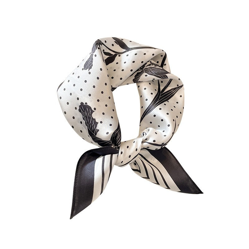 Harajuku Polka Dot Silk Scarf with Leaf Pattern