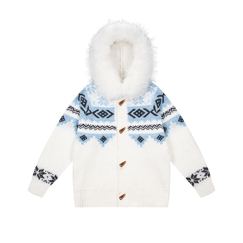 Hoodie with Detachable Fur Collar Unisex Loose Fit Sweater