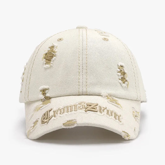 Distressed Embroidered Baseball Cap - Harajuku Style
