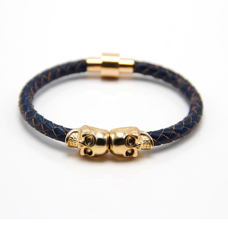 Men's Leather Ghost Head Skull Bracelet - Punk Style