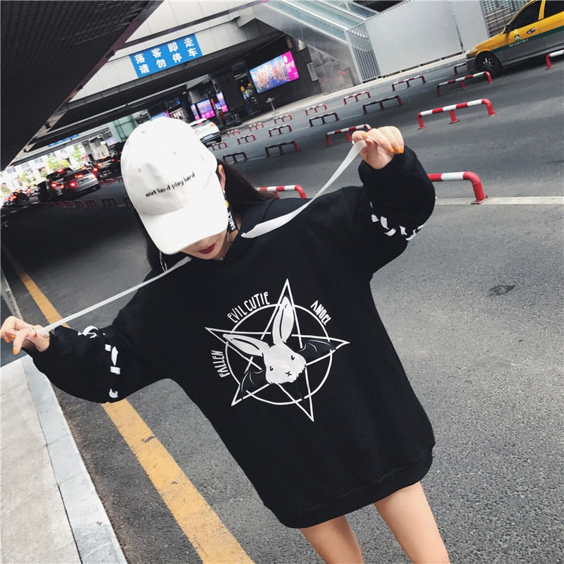 Playful White Hooded Hoodie for Women