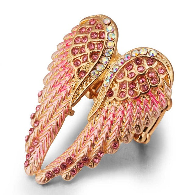 Angel Wings Stretch Ring - Antique Gold Biker Bling for Women