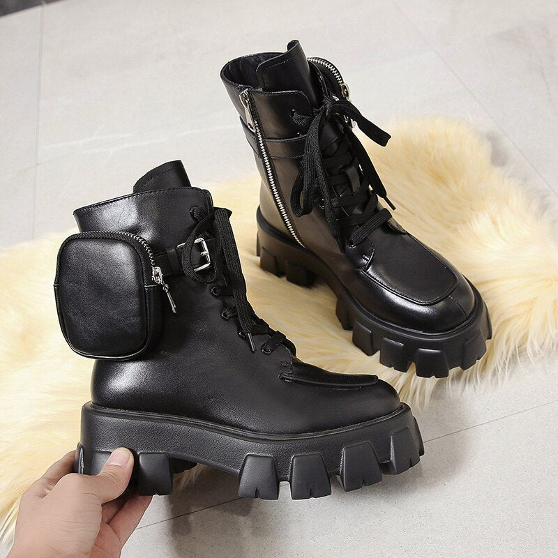 Harajuku Style Pocket Motorcycle Boots for Women