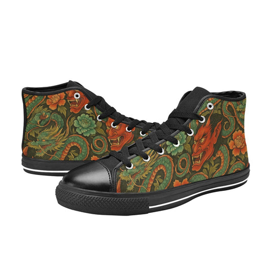Red Dragon Devil Pattern High Top Canvas Men's Shoes