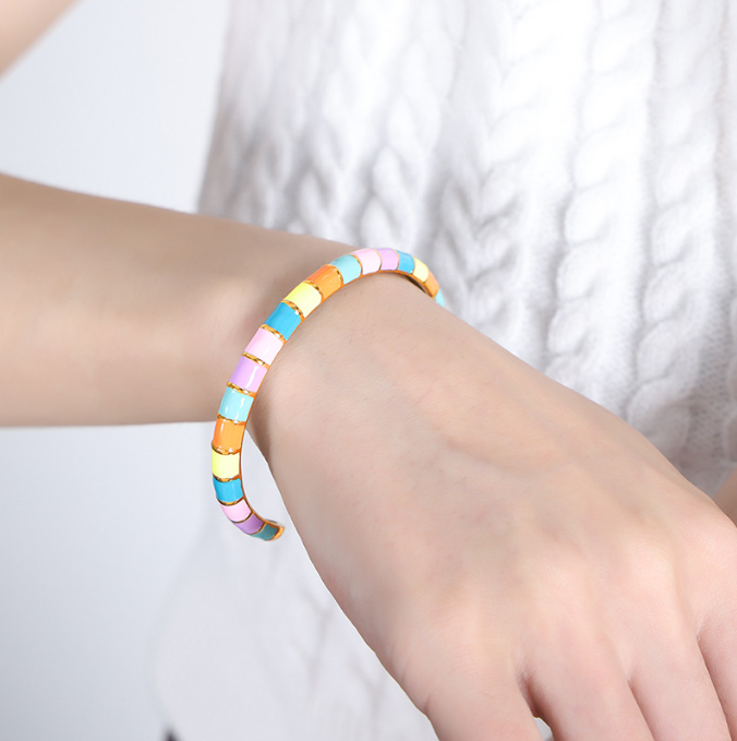 Cute Colorful Macaron Titanium Steel Bracelet for Girls