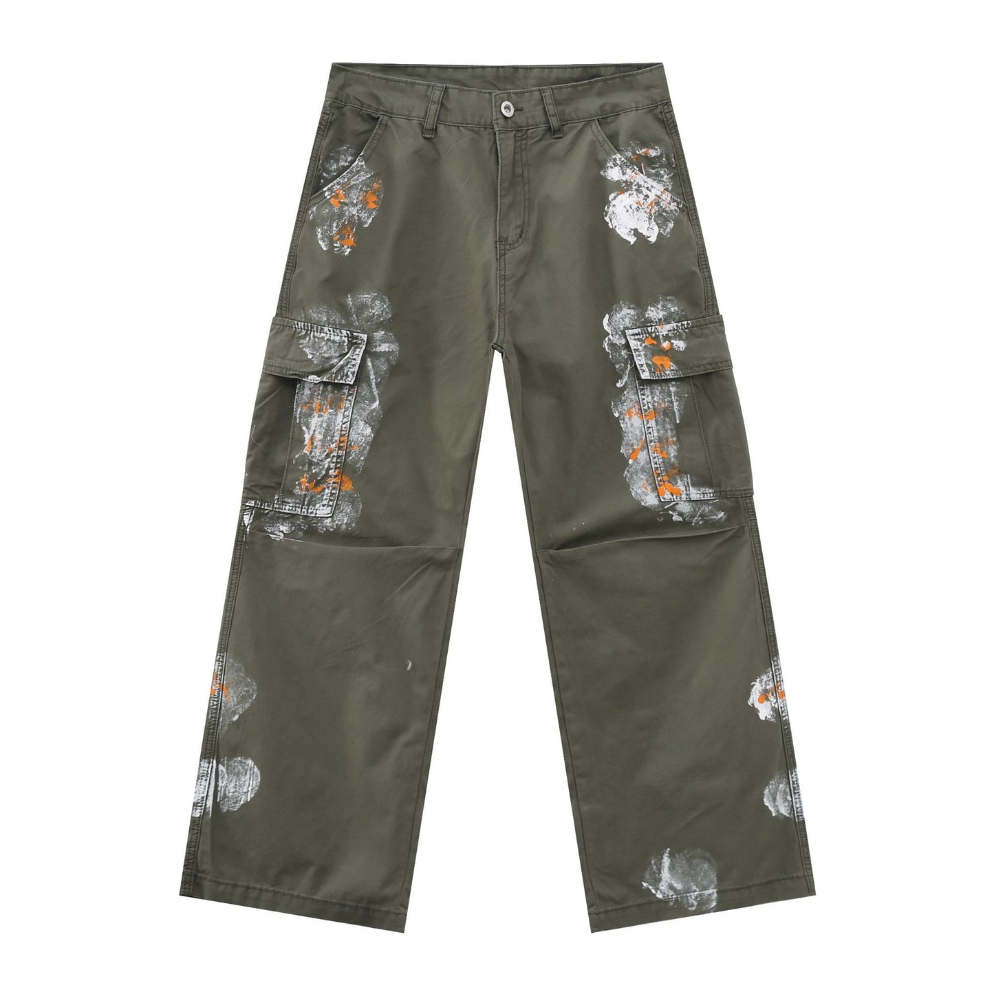 Harajuku Style Distressed Hand-Painted Multi-Pocket Work Pants