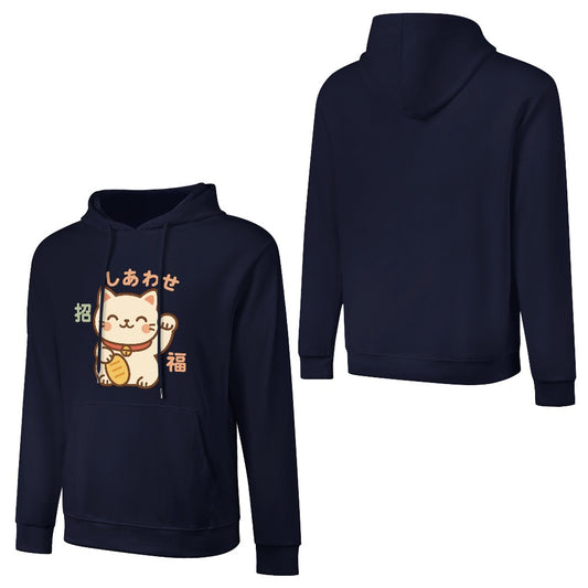 Lucky Cat Pure Cotton Hoodie - Navy Blue