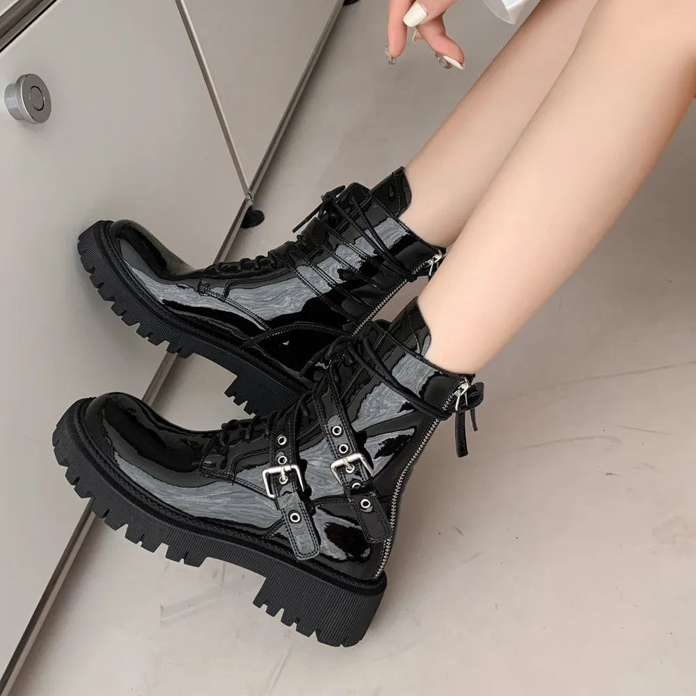 Harajuku Style Genuine Leather Ankle Boots for Women
