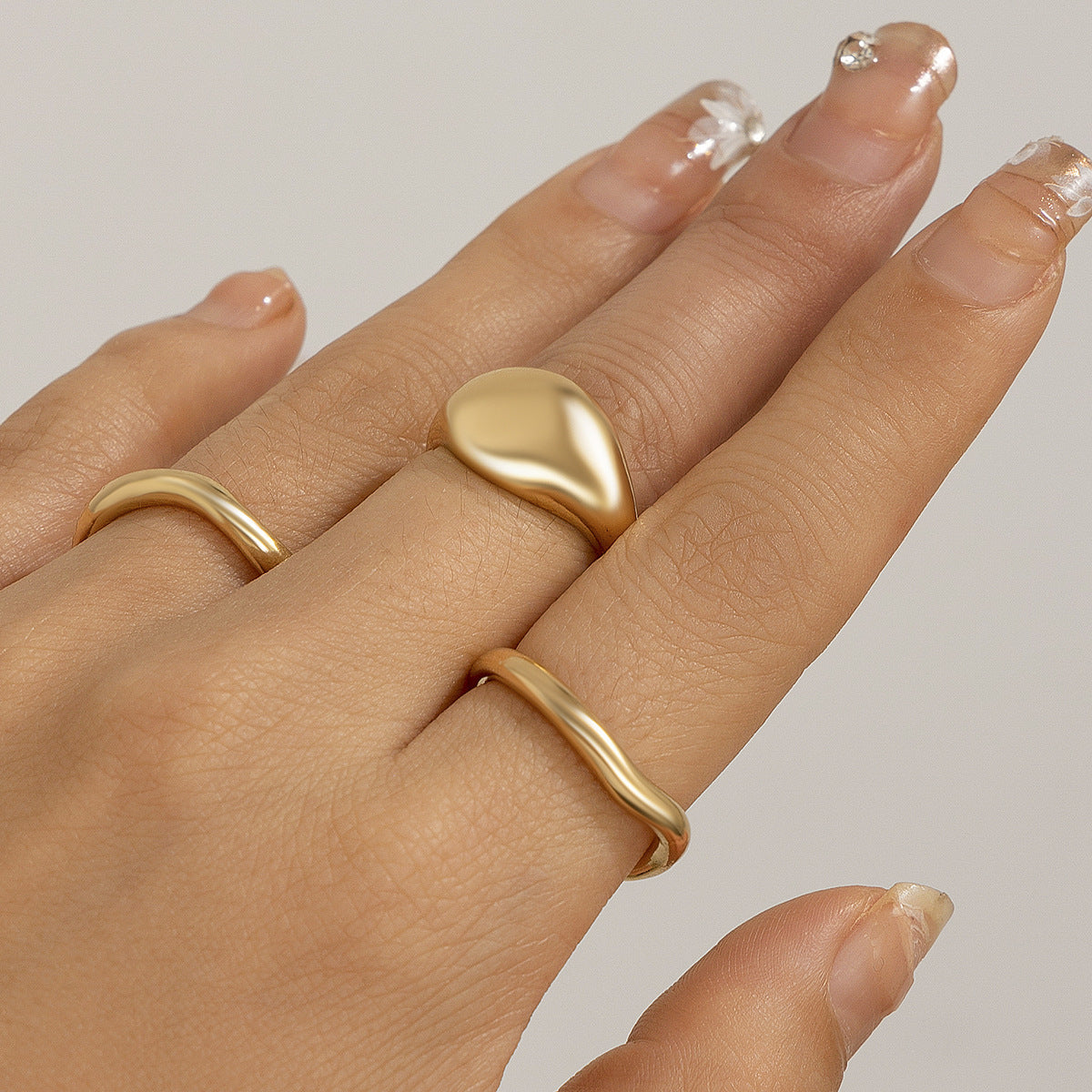 Playful Irregular Lava Open Smooth Ring Set