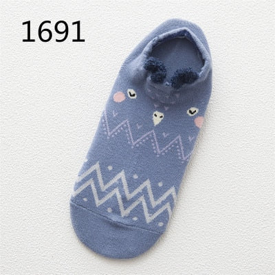 Kawaii Cat & Dog Cotton Socks for Women - Summer Boat Style