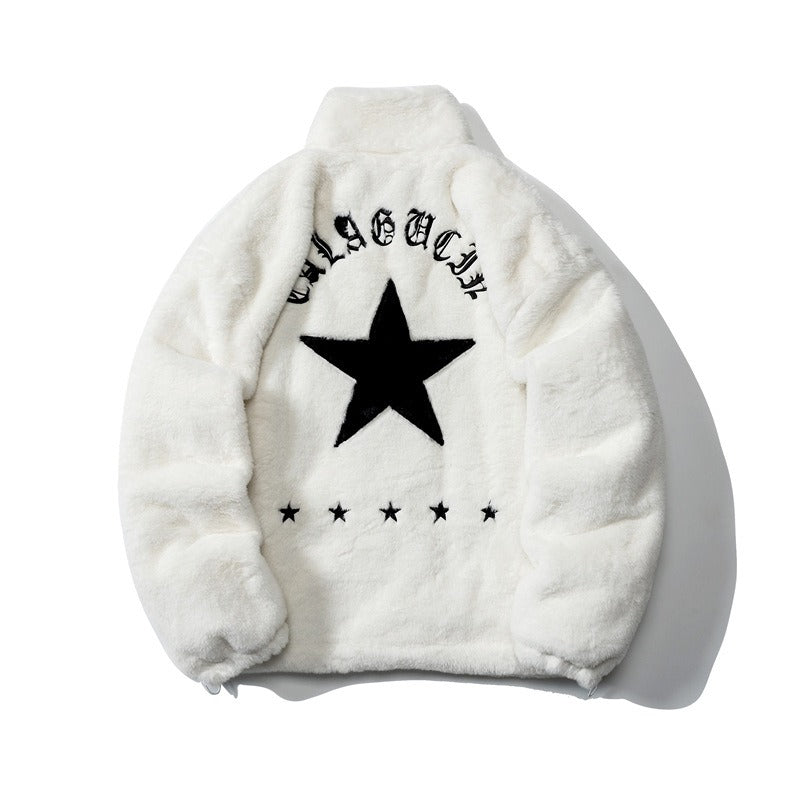 Harajuku Style American Five-Pointed Star Rabbit Fur Coat for Men