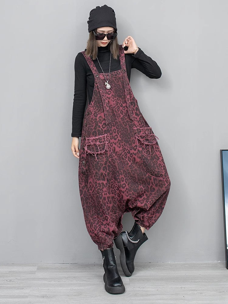 Personalized Stylish Leopard Print Denim Overalls for Women