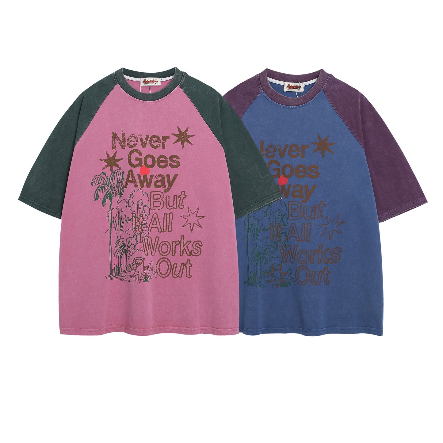 Harajuku Style Letter Print Contrast Short Sleeve T-Shirt