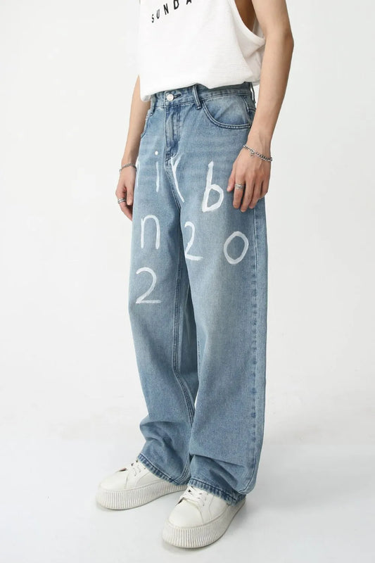 Men's Graffiti Wide Leg Jeans - Harajuku Style