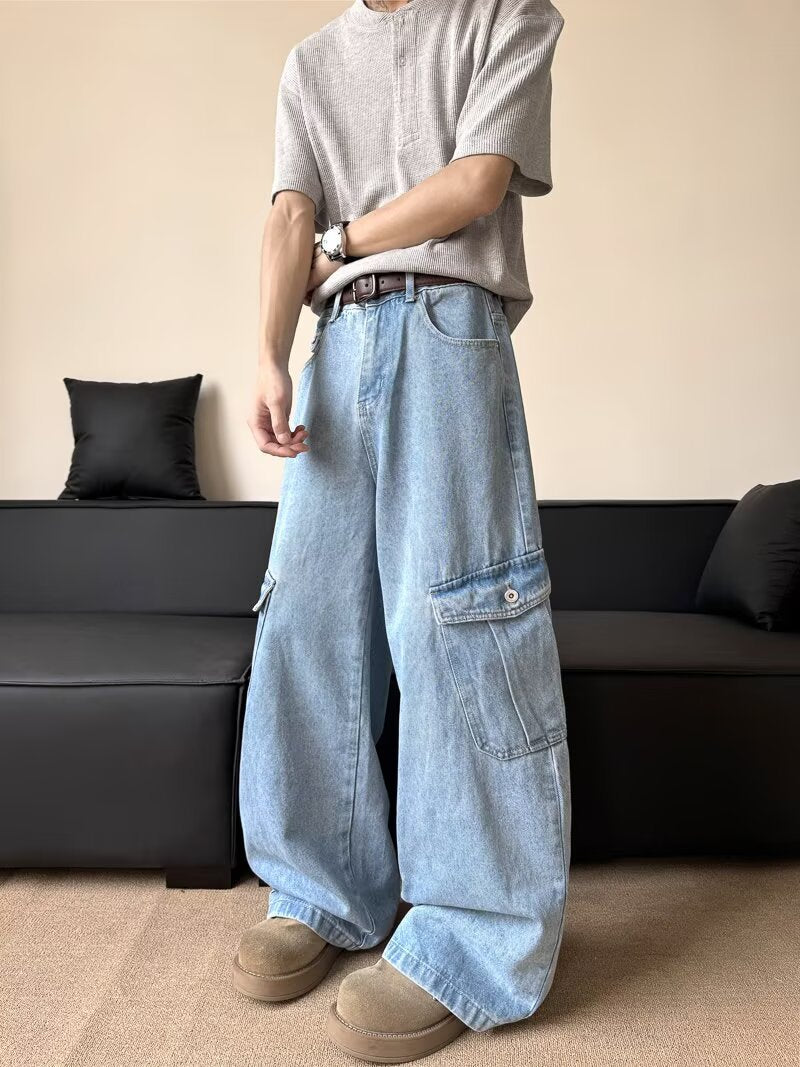 Large Pocket Workwear Denim Casual Pants