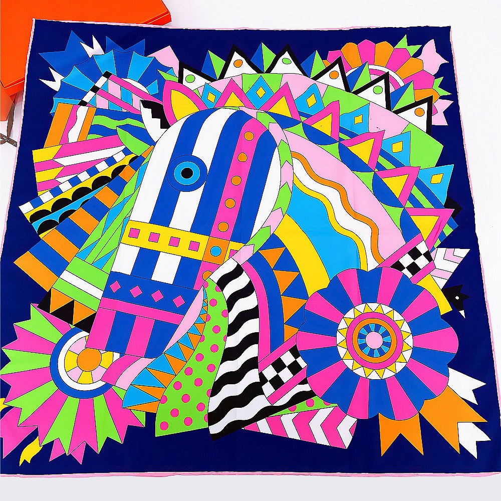 90cm Handmade Curled Colored Horse Head Scarf - Harajuku Style