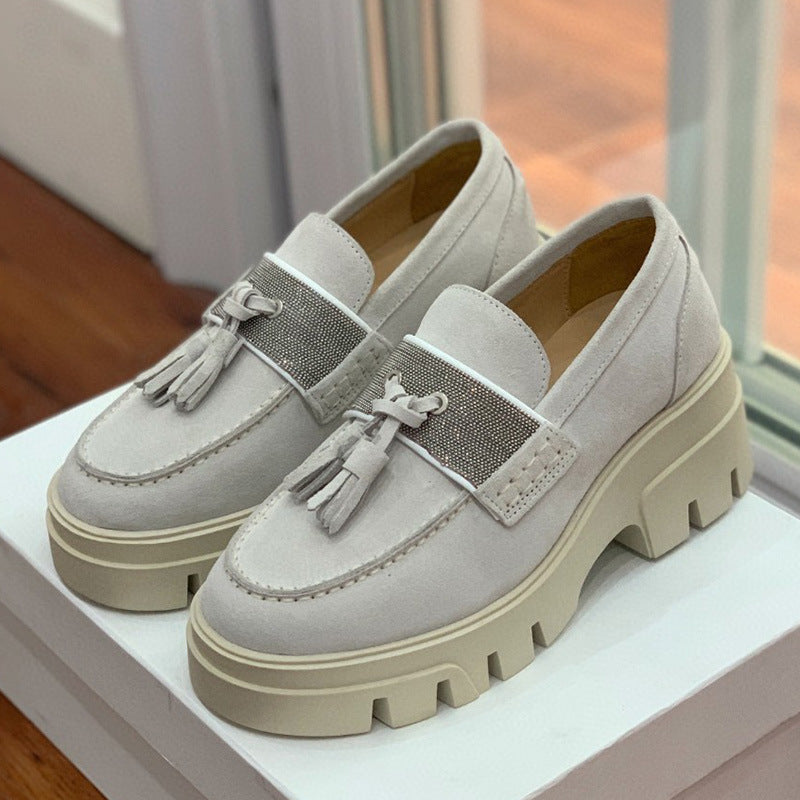 Harajuku Suede Platform Slip-On Loafers for Women