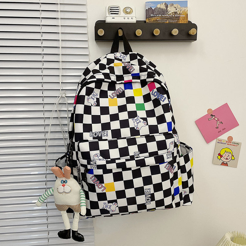 Harajuku Style Checkerboard Backpack for Girls