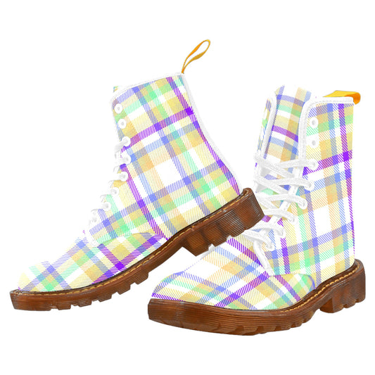 Pastel Colors Plaid Women's Lace Up Canvas Boots