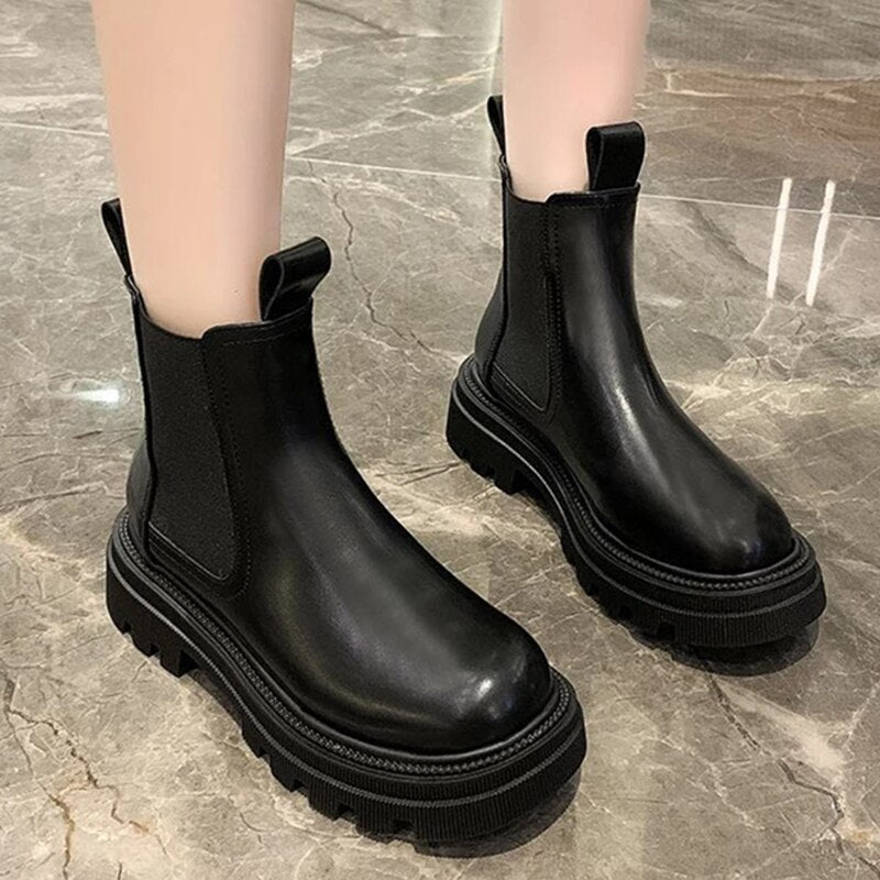 Harajuku Style Women's Waterproof Chelsea Boots - Thick Sole Ankle Booties