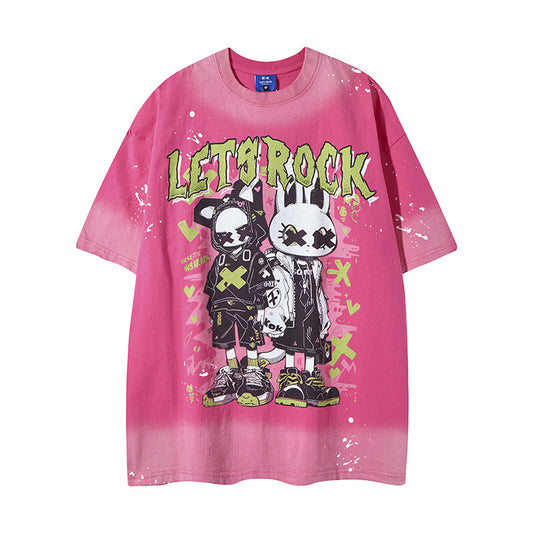 Unique Spray-Painted Rabbit Print T-Shirt for Men