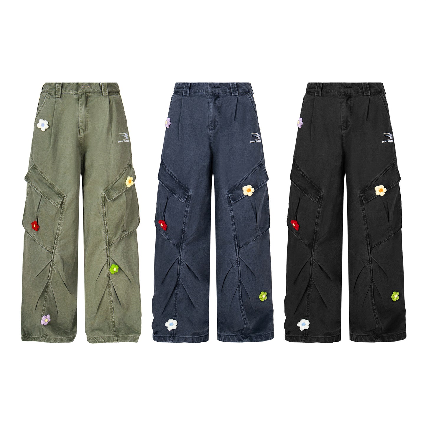Flower Petal Embroidery Workwear Jeans