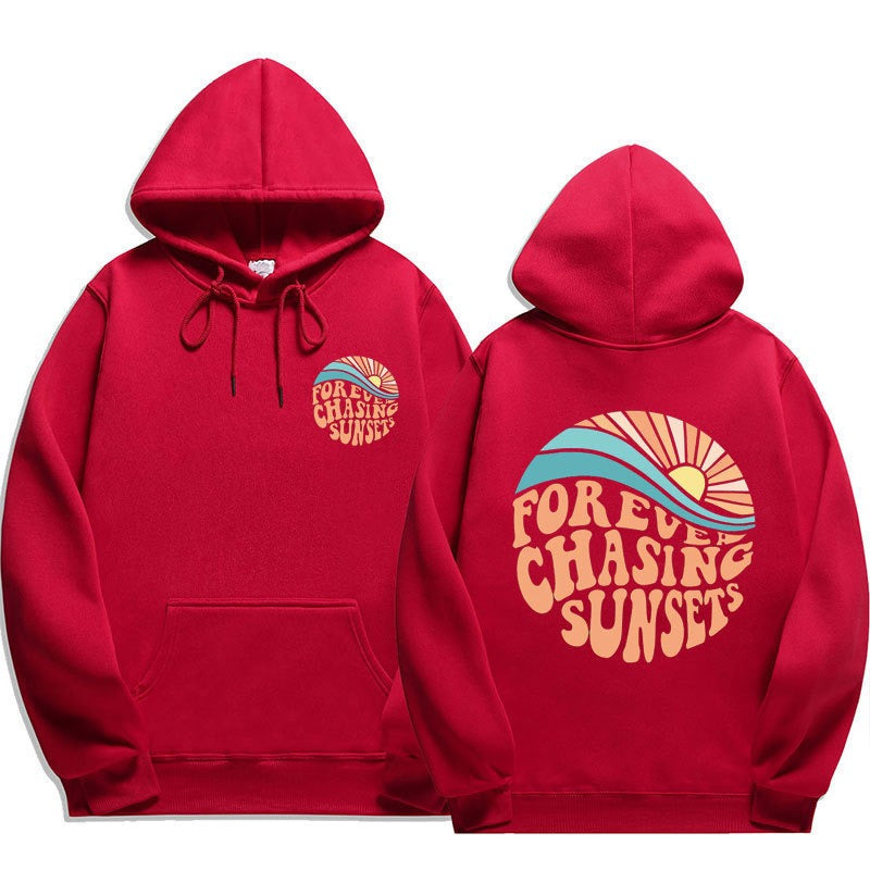 Chasing Sunsets Harajuku Style Cuff Thread Hoodie