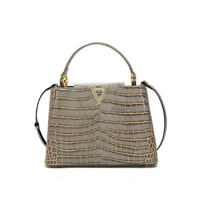 Luxury Crocodile Print Leather Handbag - Harajuku Style