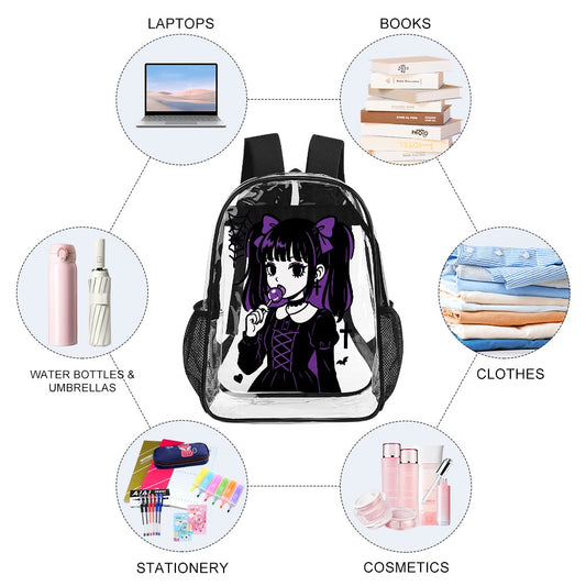 Goth Purple Lollipop Harajuku Girl Transparent Backpack 17 Inch